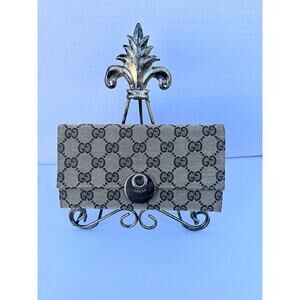 Gucci Eclipse Continental GG Monogram Brown Canvas Leather Trim Trifold Wallet